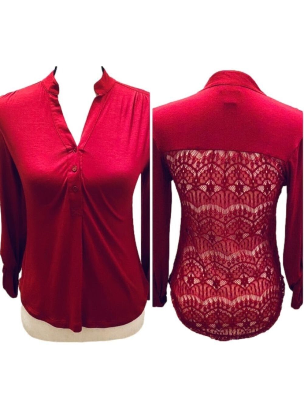 Burgundy Lace Back Convertible Sleeve Henley NWOT
